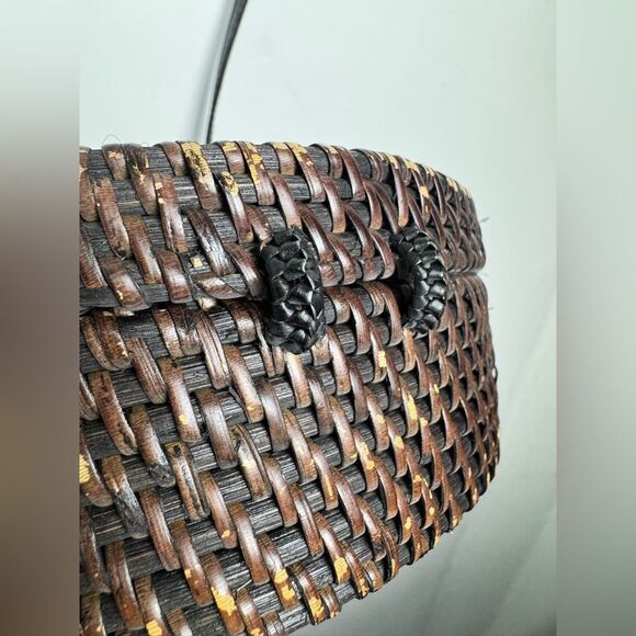 Woven‎ Round Rattan Bag Wicker Straw Purse Crossbody Brown Tropical Boho - Picture 17 of 17